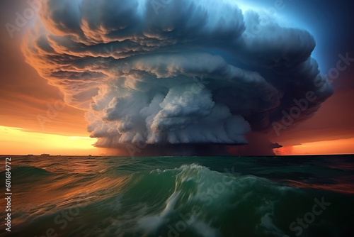 supercell storm cloud on sea. generative ai photo
