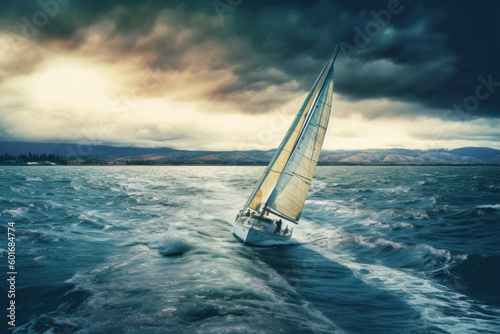sailboat on the sea with wind. generative ai