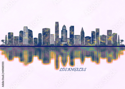 Los Angeles Skyline. Cityscape Skyscraper Buildings Landscape City Background Modern Art Architecture Downtown Abstract Landmarks Travel Business Building View Corporate