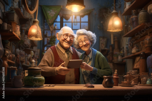 Generative Ai. an older couple is taking a picture of a pictur