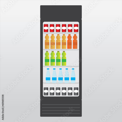 Refrigerator with drinks, sweet water, mineral water icon, vector, illustration, symbol