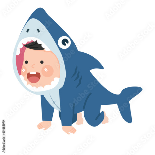 baby kid characters in shark animal costume