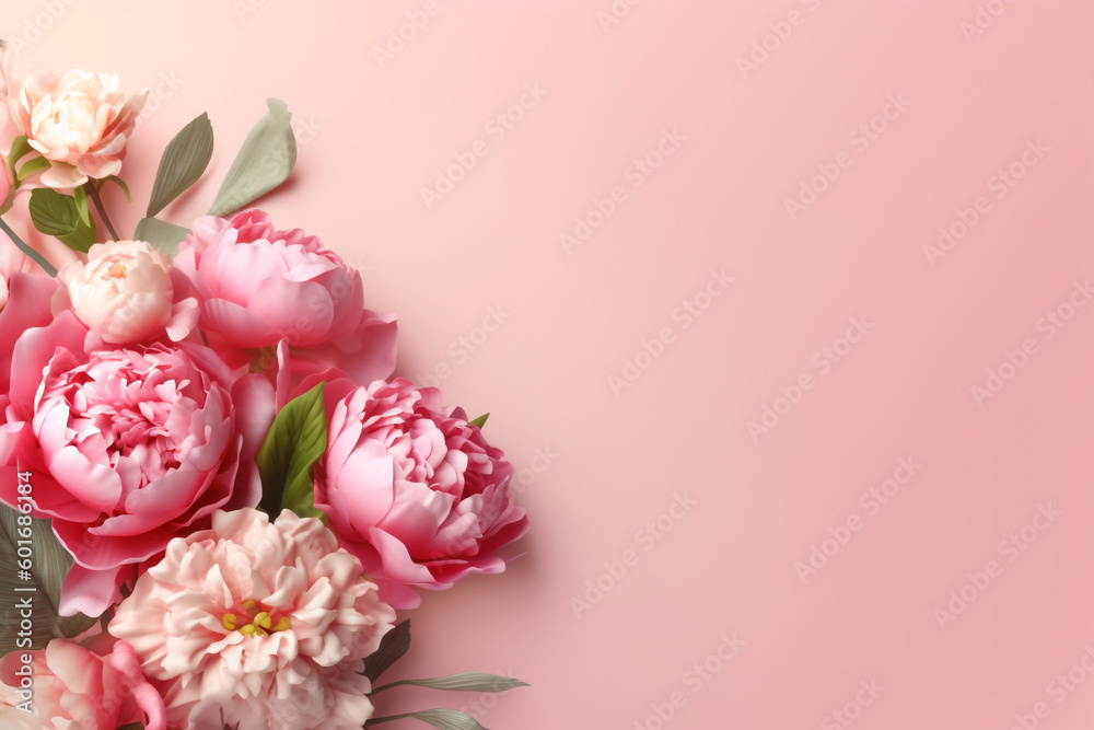 pink peonies on a pink background. Generative Ai