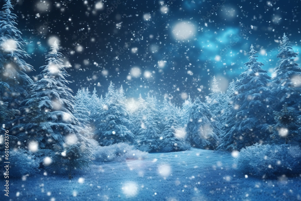 Christmas card. snowfall winter forest. Generative Ai. Christmas card. snowfall winter forest. Generative Ai.