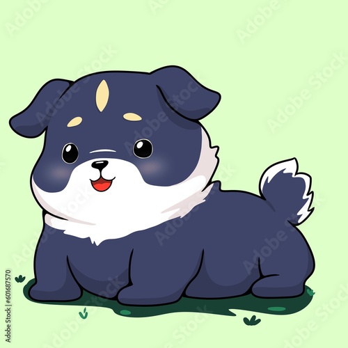 illustration of big fat cute puppy, drowning dog with smiles