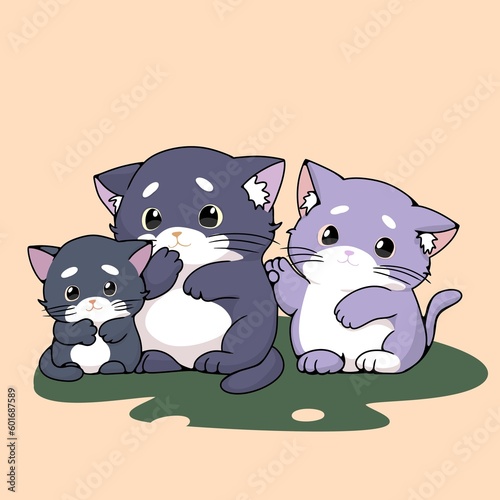 illustration family of kittens, three cute kittens