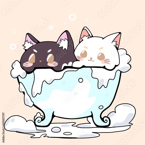 illustration of two kittens in a bubble bath