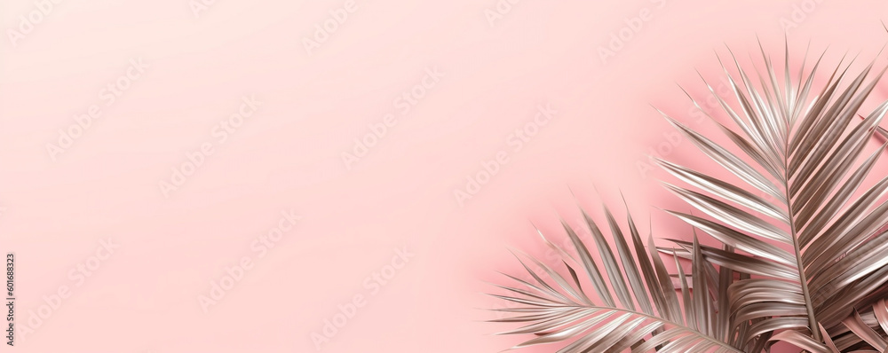palm leaves on pink background with space for text. Generative Ai palm leaves on pink background with space for text. Generative Ai