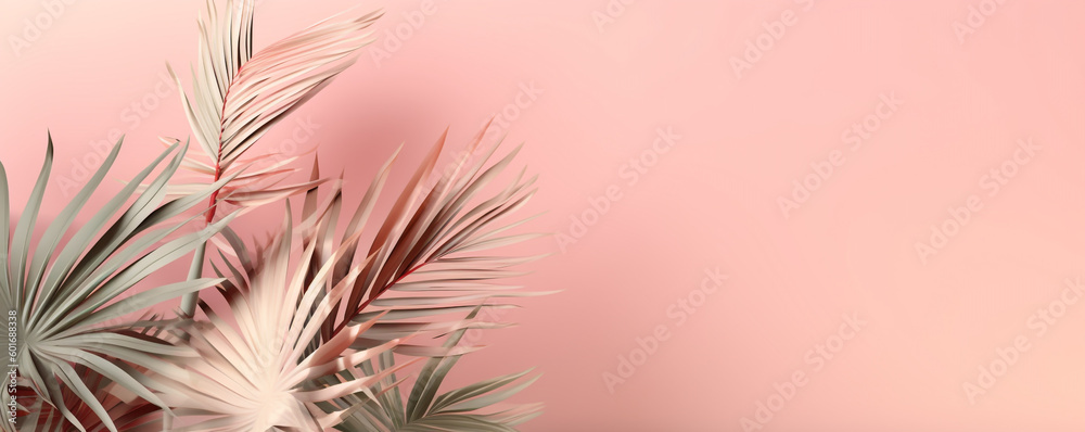 palm leaves on pink background. Generative Ai