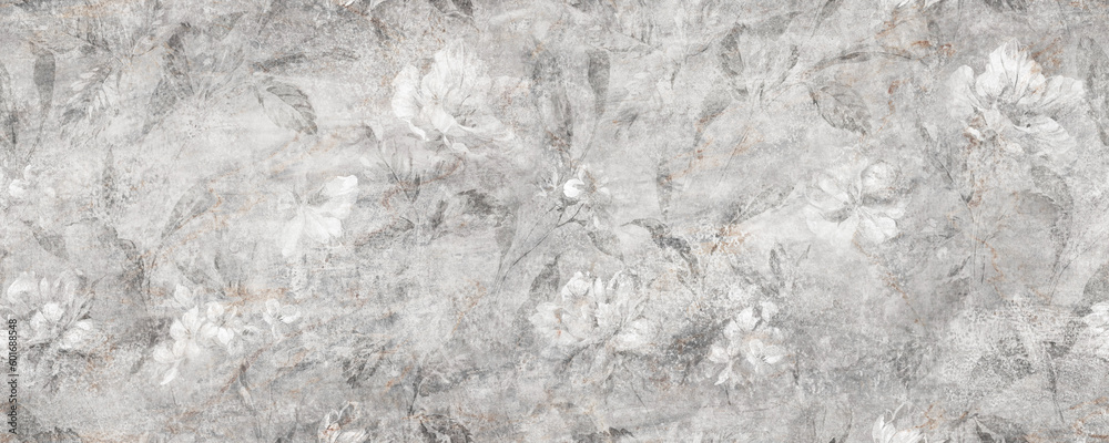 Fototapeta seamless leaves pattern with cement texture background, wall tile dekor surface	