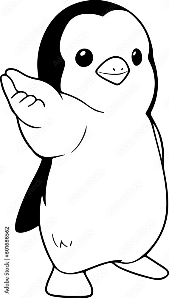 Penguin vector illustration. Black and white cartoon Penguin vector illustration. Black and white cartoon