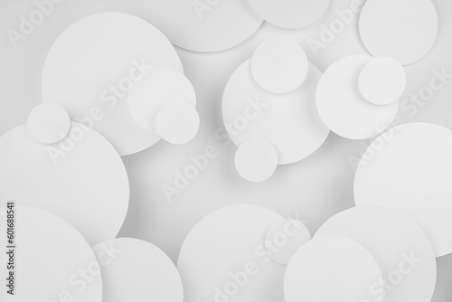 White paper flying circles as abstract background, pattern, texture in elegant modern minimalist style.