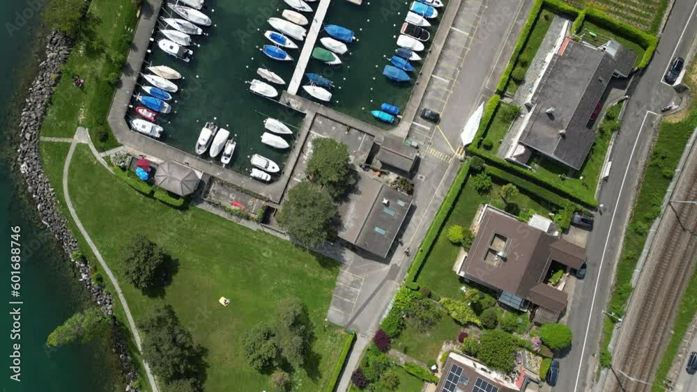 Top Down view of a lake port in Switzerland Top Down view of a lake port in Switzerland