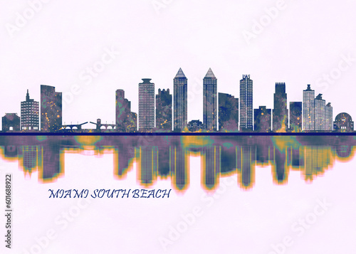 Miami South Beach Skyline. Cityscape Skyscraper Buildings Landscape City Background Modern Art Architecture Downtown Abstract Landmarks Travel Business Building View Corporate