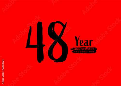 48 Years Anniversary Celebration logo on red background  48 number logo design  48th Birthday Logo   logotype Anniversary  Vector Anniversary For Celebration  poster  Invitation Card