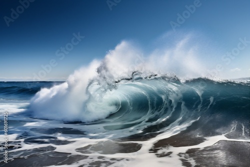crash surfing nature sea wave liquid ocean cool blue water. Generative AI.