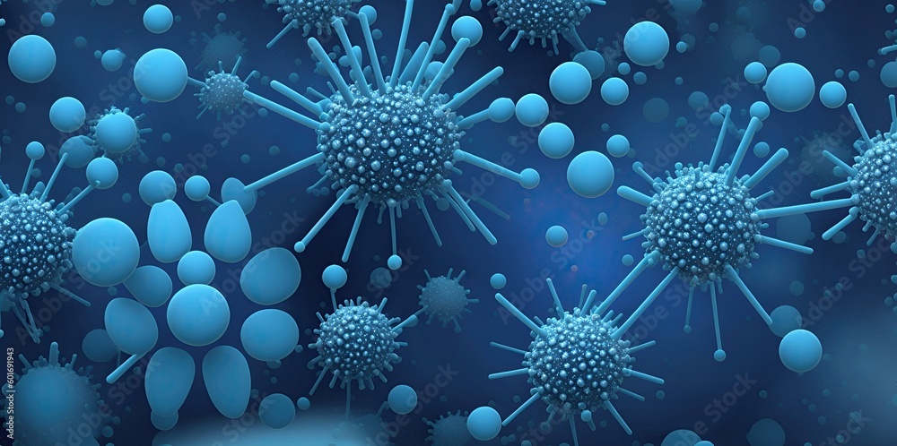 Background with viruses, 3D illustration of an organism. Background with viruses, 3D illustration of an organism.