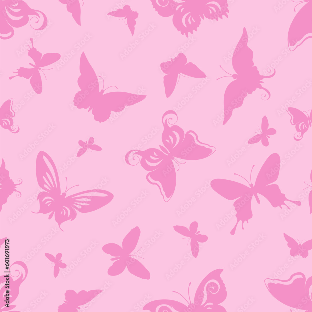 Seamless pattern with pink butterflies on a pink background. Seamless pattern with pink butterflies on a pink background.