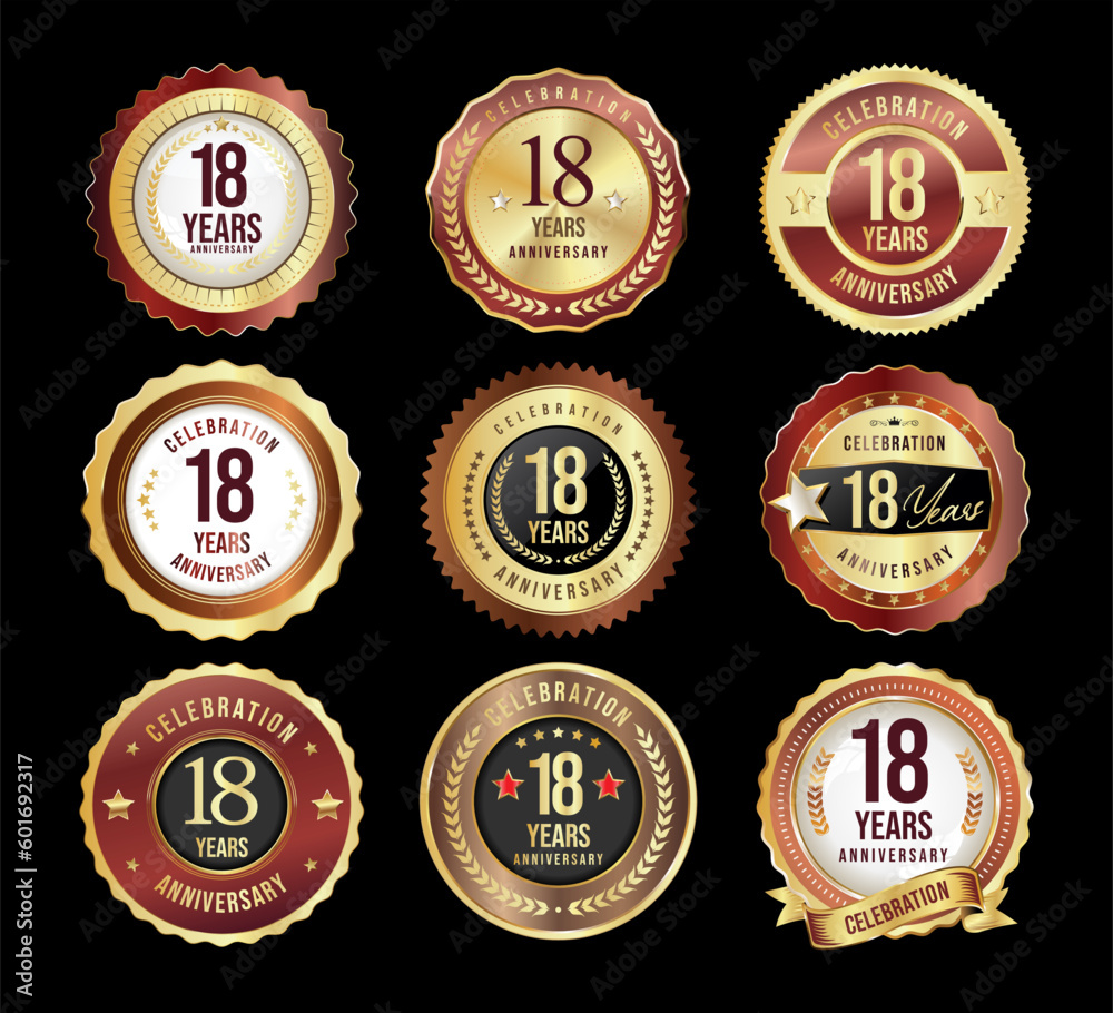 Collection of golden anniversary badge and labels vector illustration  