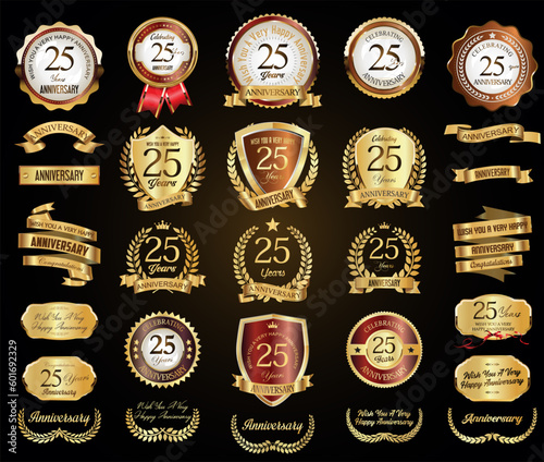 Collection of golden anniversary badge and labels vector illustration 
