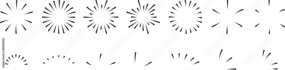 Obraz premium イラスト素材：手書き シンプルなサンバースト・スターバースト・ベクター・太陽のシンボル