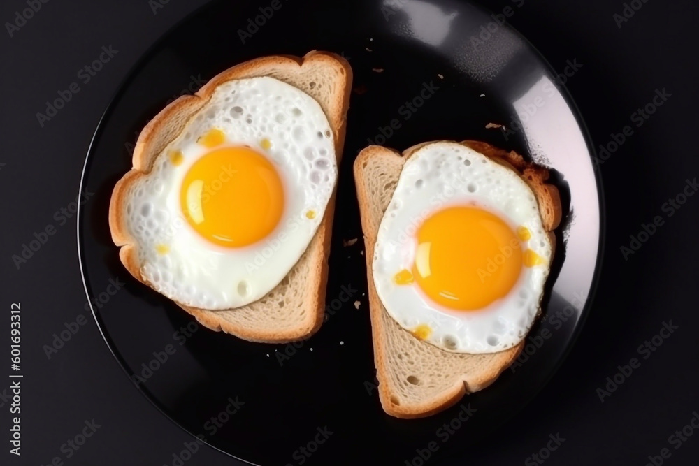 Fried toast and eggs in a seasoned pan created with Generative AI technology. Fried toast and eggs in a seasoned pan created with Generative AI technology.