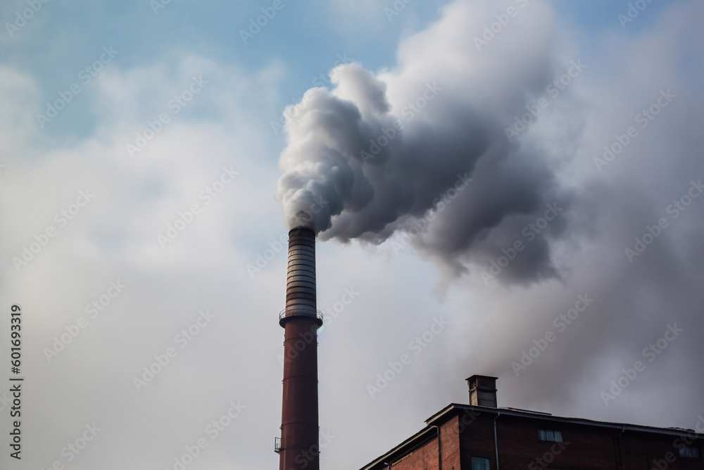 thick smoke from the factory chimney. fuming factory tube, environmental pollution created with Generative AI technology.