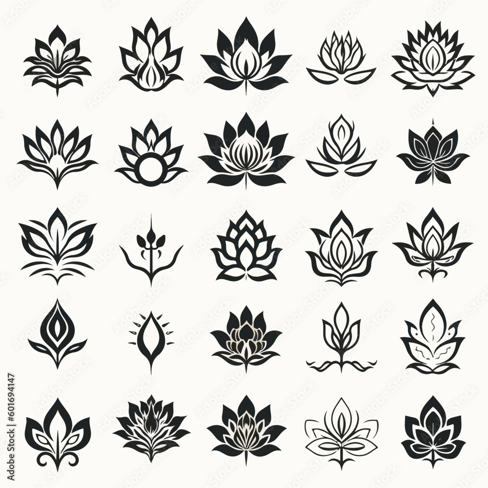 flower lotus illustration floral vector nature silhouette design pattern tattoo abstract art decoration