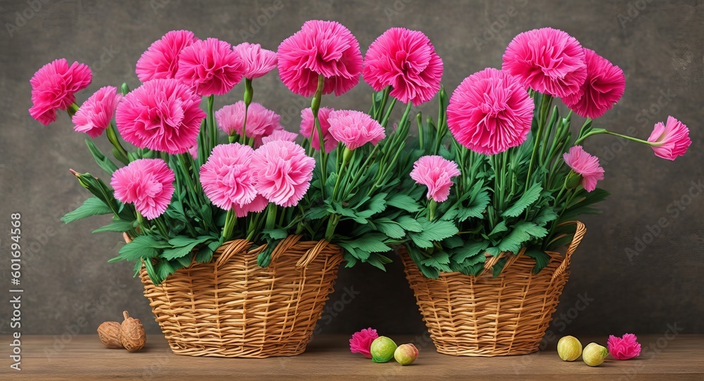 carnation in a beautiful basket. ai generation