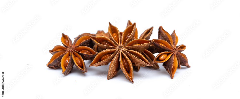 Star anise on a white background isolated. Indian spices close up. Medicinal herbs and spices. Star anise on a white background isolated. Indian spices close up. Medicinal herbs and spices.