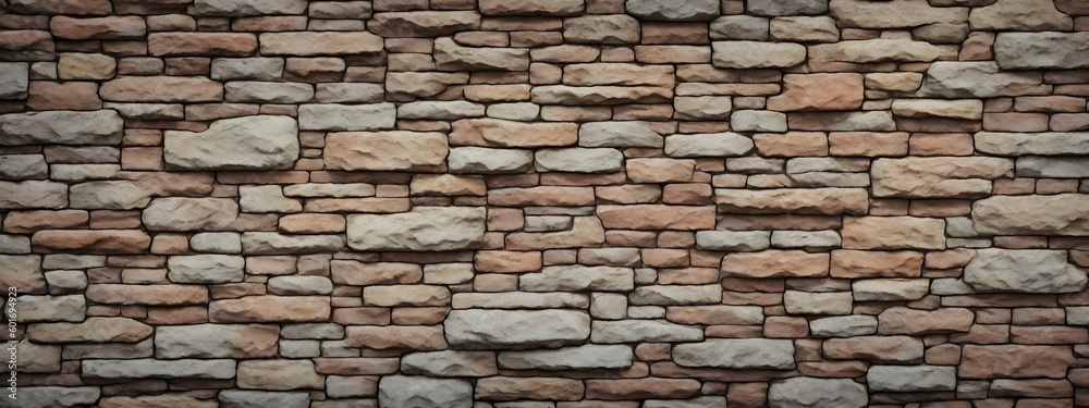 Stonework. Wall texture from rustic cobble stones various shape. Background closeup. Stone wall horizontal. Natural background. Generative AI Stonework. Wall texture from rustic cobble stones various shape. Background closeup. Stone wall horizontal. Natural background. Generative AI