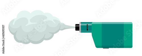 Vape pen hipster equipment for smoking. Electronic cigarette with smoke cloud. Hipster accessory e-cigarette for vaping. Vaporizer fume smoking vector eps isolated illustration
