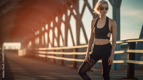 Fashion running woman exercise, sport female happy, clothing training stylish healthy, exercise lifestyle activity, leggings sportswear fitness, modern jogging, beach spring positive outdoors.