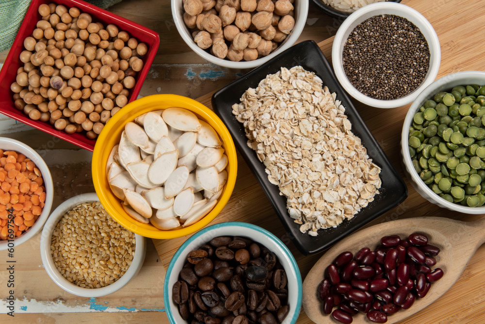 variety of legume seeds in bowls