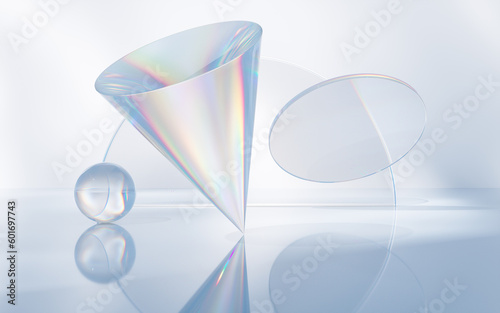 Fototapeta Naklejka Na Ścianę i Meble -  Transparent glass geometry background, 3d rendering.
