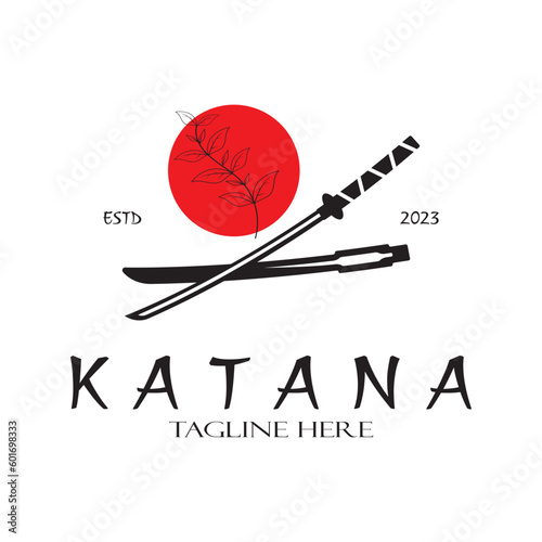 simple katana samurai sword logo design template vector,