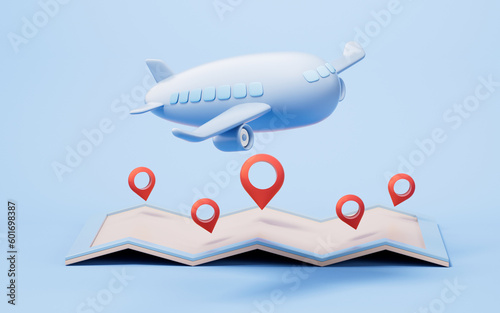 Aircraft and map navigating, 3d rendering.