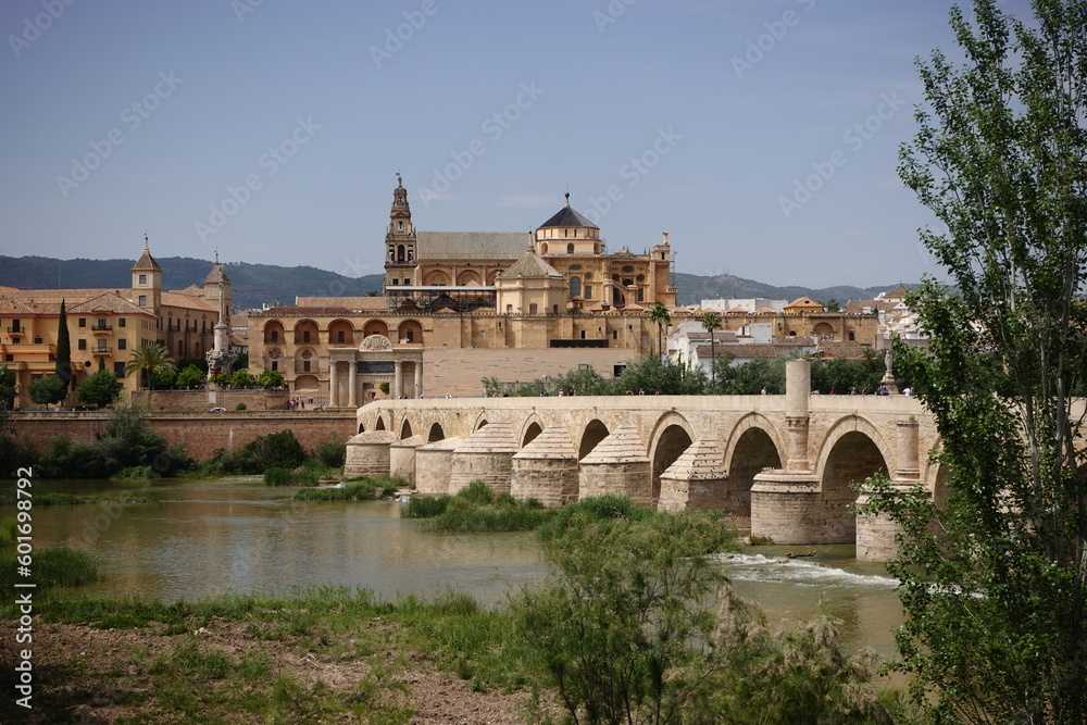 Bridge in Cordoba Spain to the historic center and the Mezquita Mosque-Cathedral