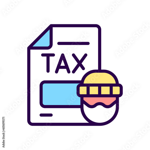 Tax evasion RGB color icon. Taxation fraud. Economic crime. Money laundering. Isolated vector illustration. Simple filled line drawing. Editable stroke. Pixel perfect. Arial font used