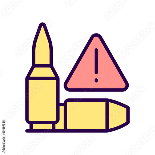Ammunition smuggling RGB color icon. Gunrunning. Bullets illegal trade. Black market. Isolated vector illustration. Simple filled line drawing. Editable stroke. Pixel perfect. Arial font used