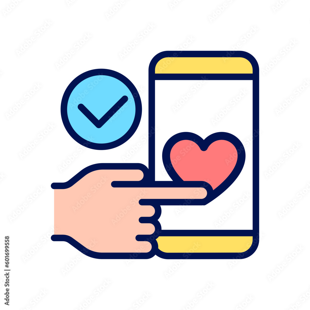 Mobile donation pixel perfect RGB color icon. Donating money through smartphone. Innovative fundraising. Isolated vector illustration. Simple filled line drawing. Editable stroke. Arial font used Mobile donation pixel perfect RGB color icon. Donating money through smartphone. Innovative fundraising. Isolated vector illustration. Simple filled line drawing. Editable stroke. Arial font used