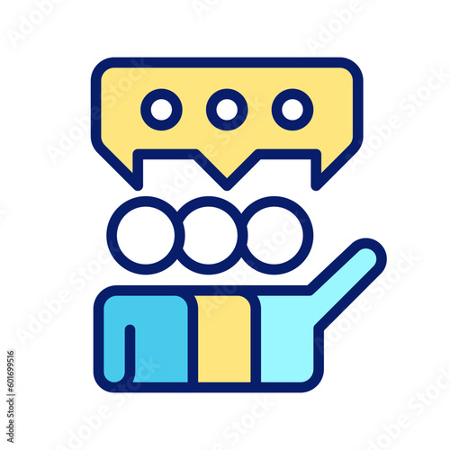 Groupthink pixel perfect RGB color icon. Collaboration in team. Teamwork and discussion for project. Isolated vector illustration. Simple filled line drawing. Editable stroke. Arial font used