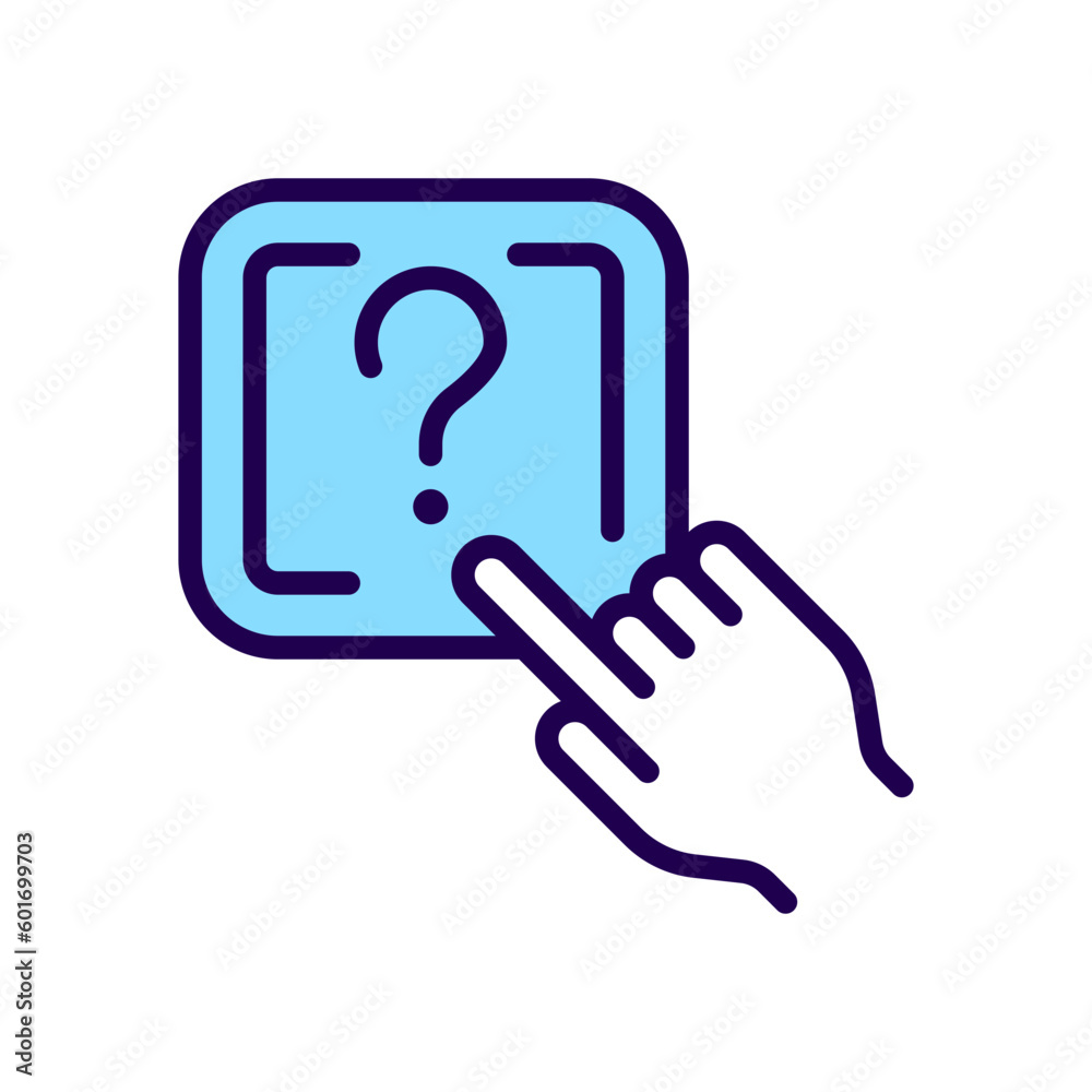 Question button RGB color icon. Request to technical support. Looking of problem solving. Isolated vector illustration. Simple filled line drawing. Editable stroke. Arial font used Question button RGB color icon. Request to technical support. Looking of problem solving. Isolated vector illustration. Simple filled line drawing. Editable stroke. Arial font used
