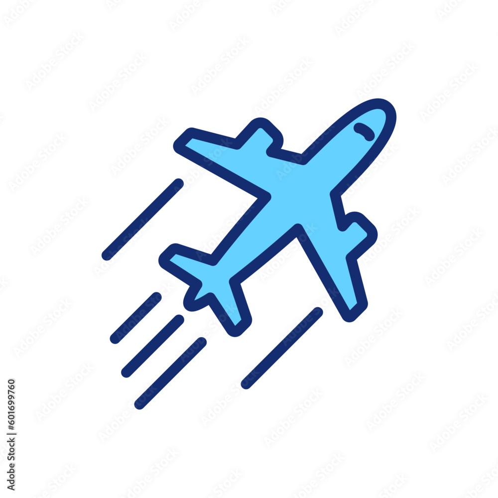 Plane pixel perfect RGB color icon. Commercial flight. Jet engine. Landing and departure. Isolated vector illustration. Simple filled line drawing. Editable stroke. Arial font used Plane pixel perfect RGB color icon. Commercial flight. Jet engine. Landing and departure. Isolated vector illustration. Simple filled line drawing. Editable stroke. Arial font used