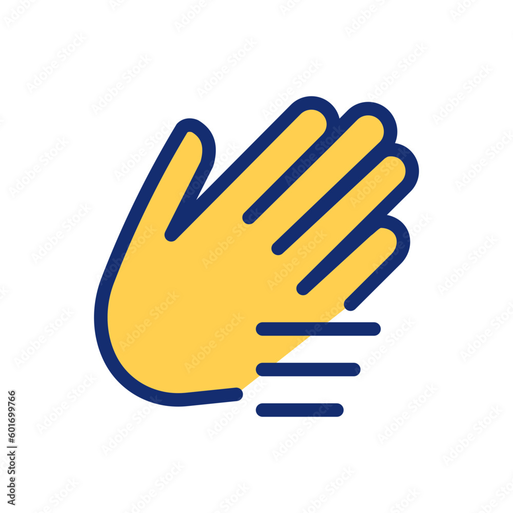 Waving hand pixel perfect RGB color icon. Nonverbal communication. Greeting and calling gesture. Isolated vector illustration. Simple filled line drawing. Editable stroke. Arial font used Waving hand pixel perfect RGB color icon. Nonverbal communication. Greeting and calling gesture. Isolated vector illustration. Simple filled line drawing. Editable stroke. Arial font used