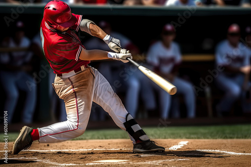 baseball player hitting ball, generative ai photo