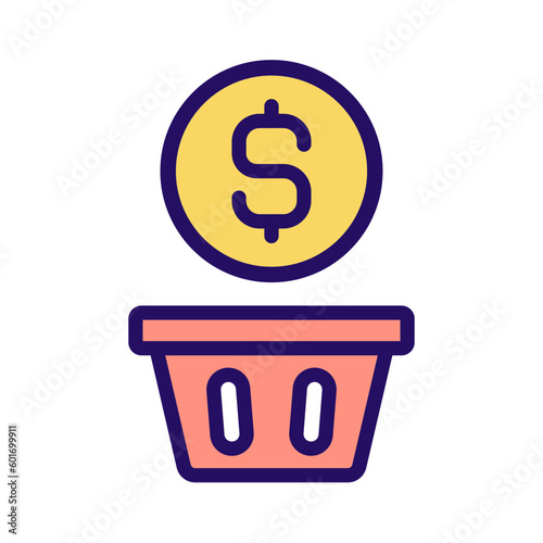 Wasting money pixel perfect RGB color icon. Spending cash when shopping. Impulsive shopper. Overspending. Isolated vector illustration. Simple filled line drawing. Editable stroke. Arial font used