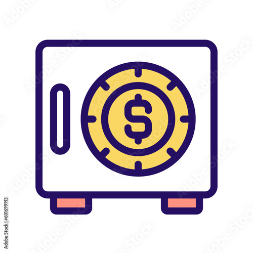 Safe pixel perfect RGB color icon. Cash box. Secure container for storing money. Storage space. Isolated vector illustration. Simple filled line drawing. Editable stroke. Arial font used