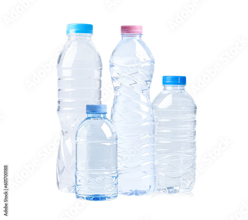 Plastic water bottle isolated on white background.