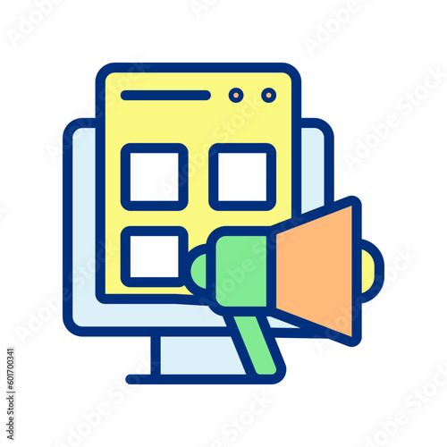Digital marketing pixel perfect RGB color icon. Promoting products online. Digital communication. Isolated vector illustration. Simple filled line drawing. Editable stroke. Arial font used